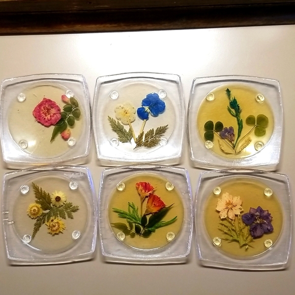 Vintage Pressed flowers coaster-set of 6